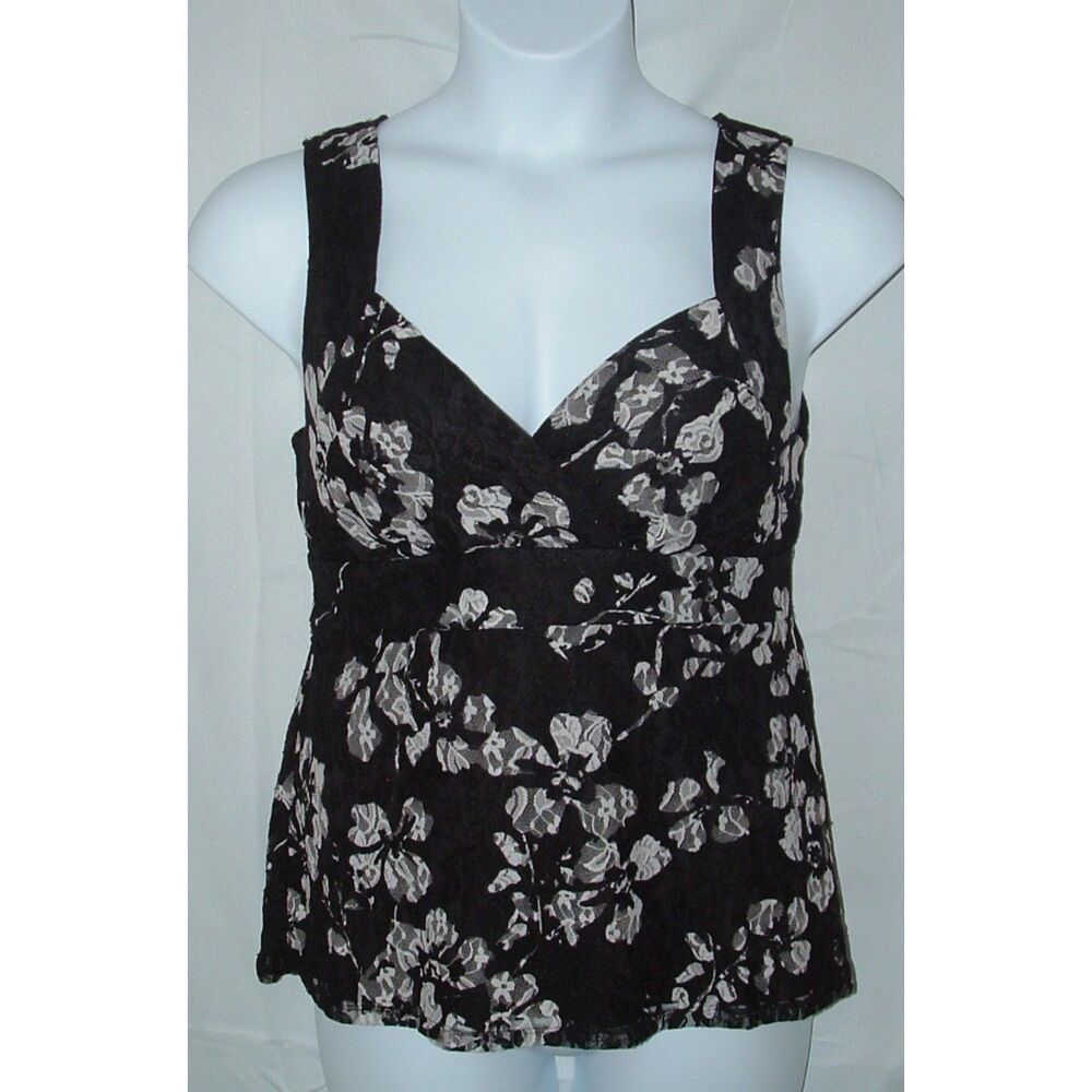 NEW NWT Black Floral Jr Sz XL Empire Waist Lacy Lined Sleeveless Shirt JOEI & I